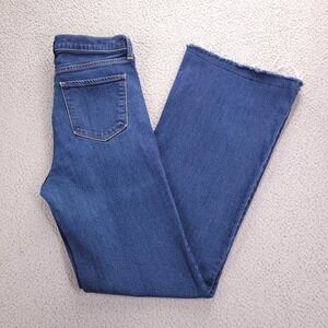 GAP 1969 Jeans Size 30 Authentic Flare Frayed Hem Button Fly Dark Indigo